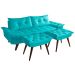 Sofa Bariloche 3 Lugares + 2 banquetas Retro Courino Azul Turquesa Couro Sintetico Essencial Estofados