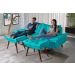 Sofa Bariloche 3 Lugares + 2 banquetas Retro Courino Azul Turquesa Couro Sintetico Essencial Estofados
