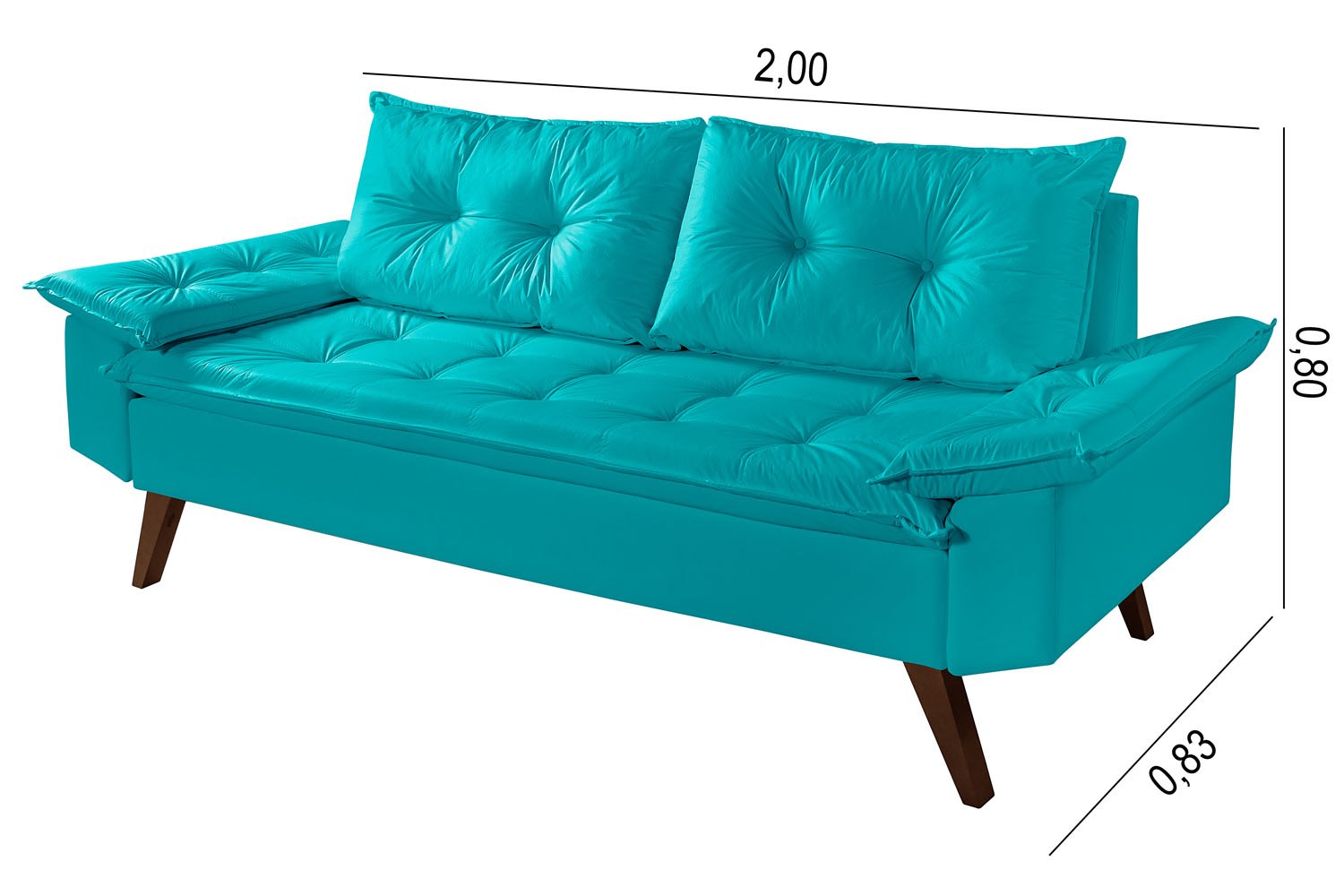 Sofa Bariloche 3 Lugares + 2 banquetas Retro Courino Azul Turquesa Couro Sintetico Essencial Estofados