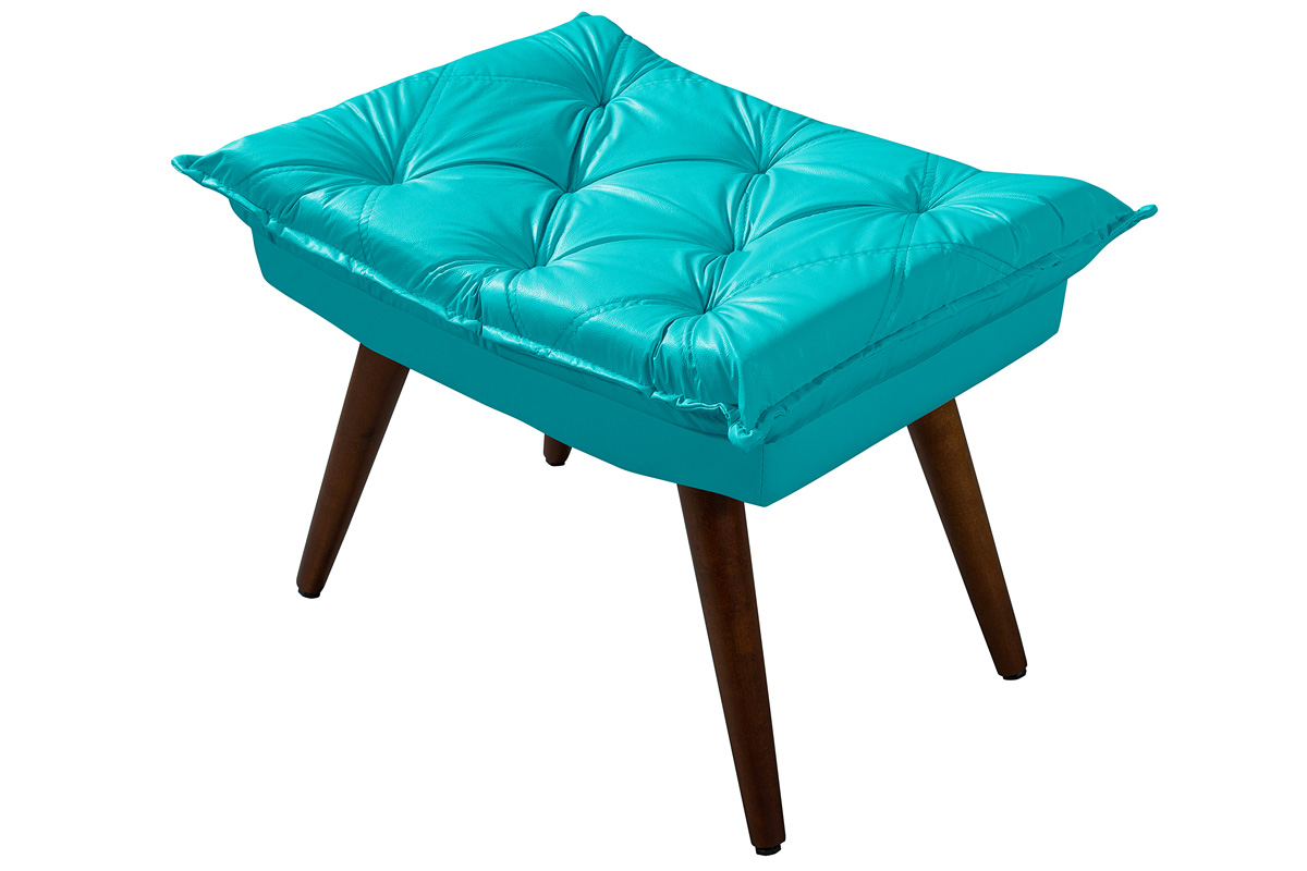 Sofa Bariloche 3 Lugares + 2 banquetas Retro Courino Azul Turquesa Couro Sintetico Essencial Estofados