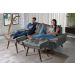 Sofa Bariloche 3 Lugares + 2 banquetas Retro Courino Cinza Couro Sintetico Essencial Estofados