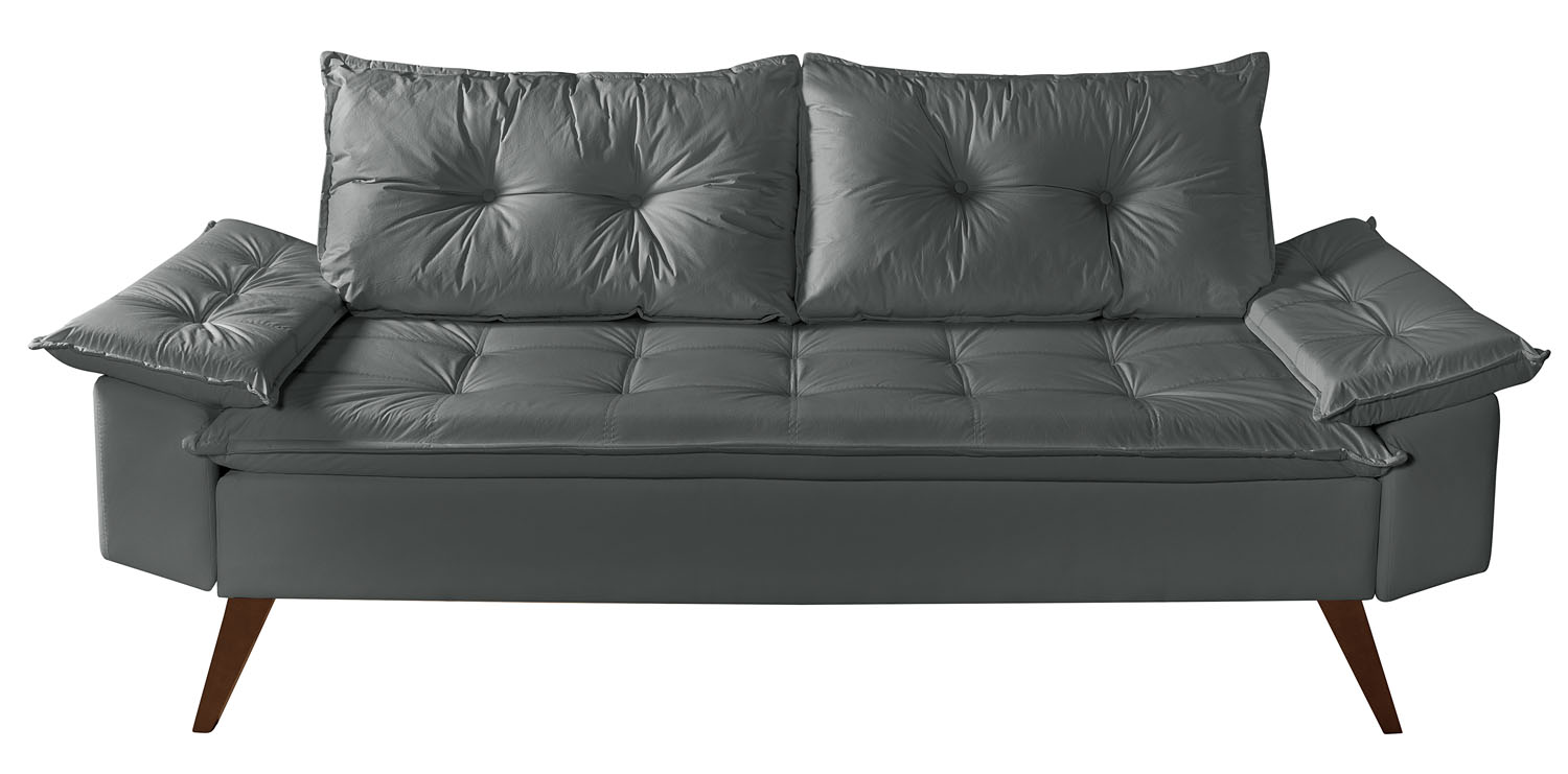 Sofa Bariloche 3 Lugares + 2 banquetas Retro Courino Cinza Couro Sintetico Essencial Estofados