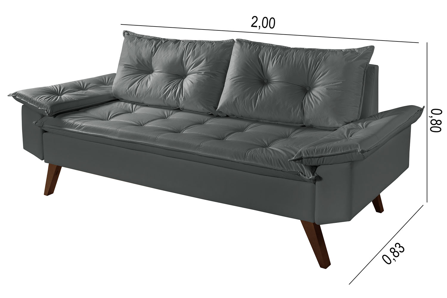 Sofa Bariloche 3 Lugares + 2 banquetas Retro Courino Cinza Couro Sintetico Essencial Estofados