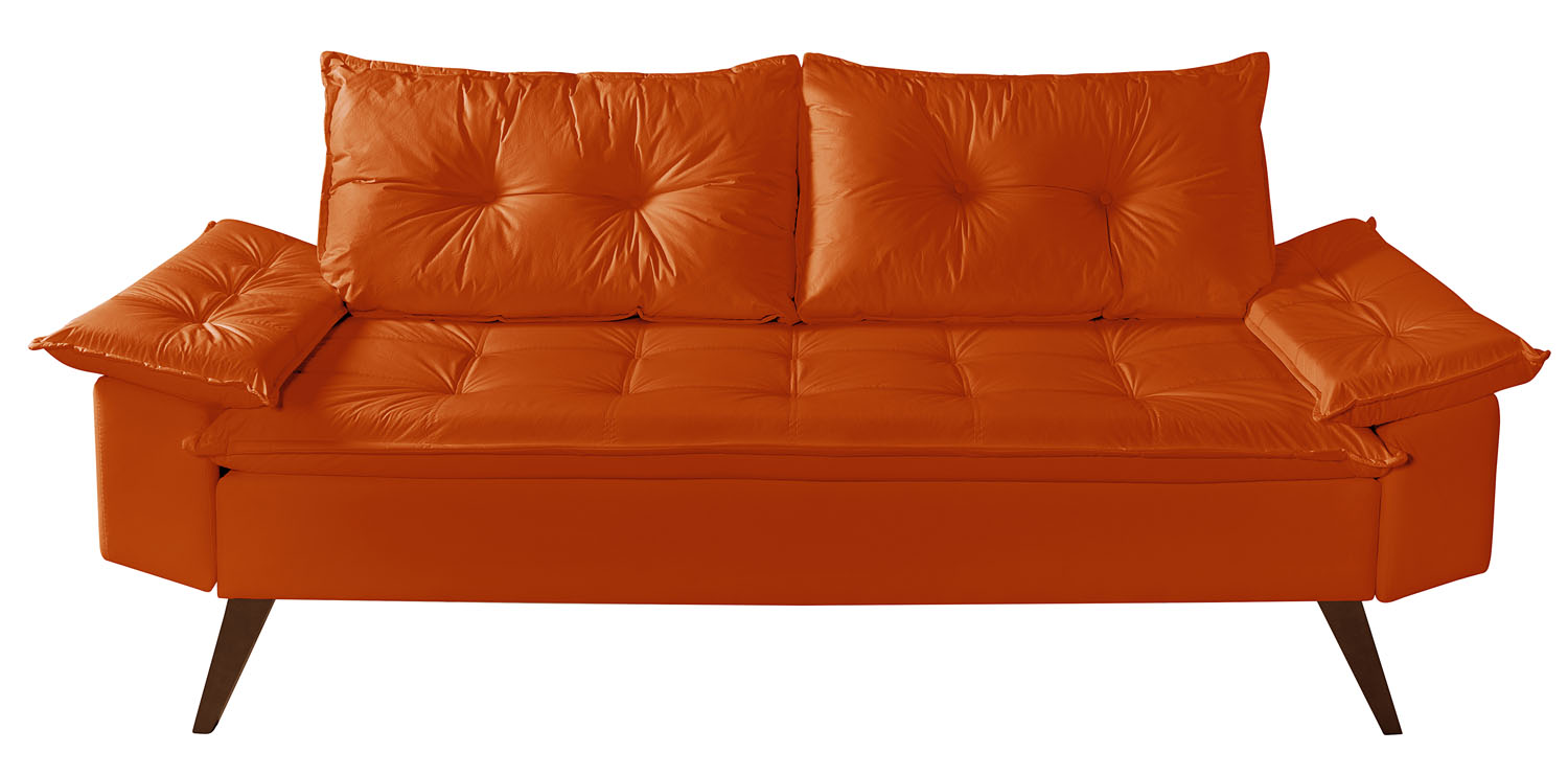 Sofa Bariloche 3 Lugares + 2 banquetas Retro Courino Laranja Couro Sintetico Essencial Estofados