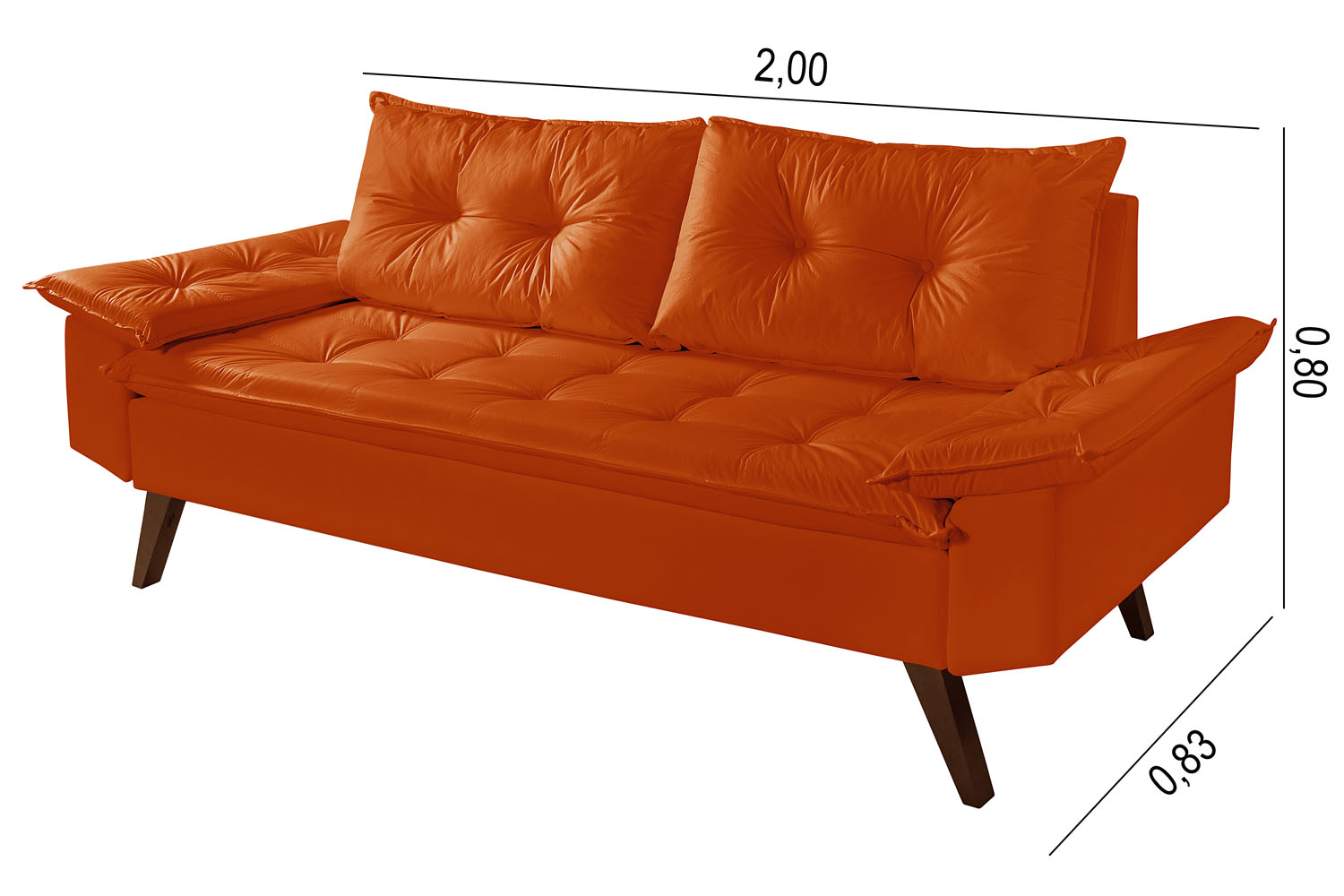 Sofa Bariloche 3 Lugares + 2 banquetas Retro Courino Laranja Couro Sintetico Essencial Estofados
