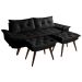Sofa Bariloche 3 Lugares + 2 banquetas Retro Courino Preto Couro Sintetico Essencial Estofados