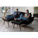 Sofa Bariloche 3 Lugares + 2 banquetas Retro Courino Preto Couro Sintetico Essencial Estofados