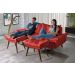 Sofa Bariloche 3 Lugares + 2 banquetas Retro Courino Vermelho Couro Sintetico Essencial Estofados