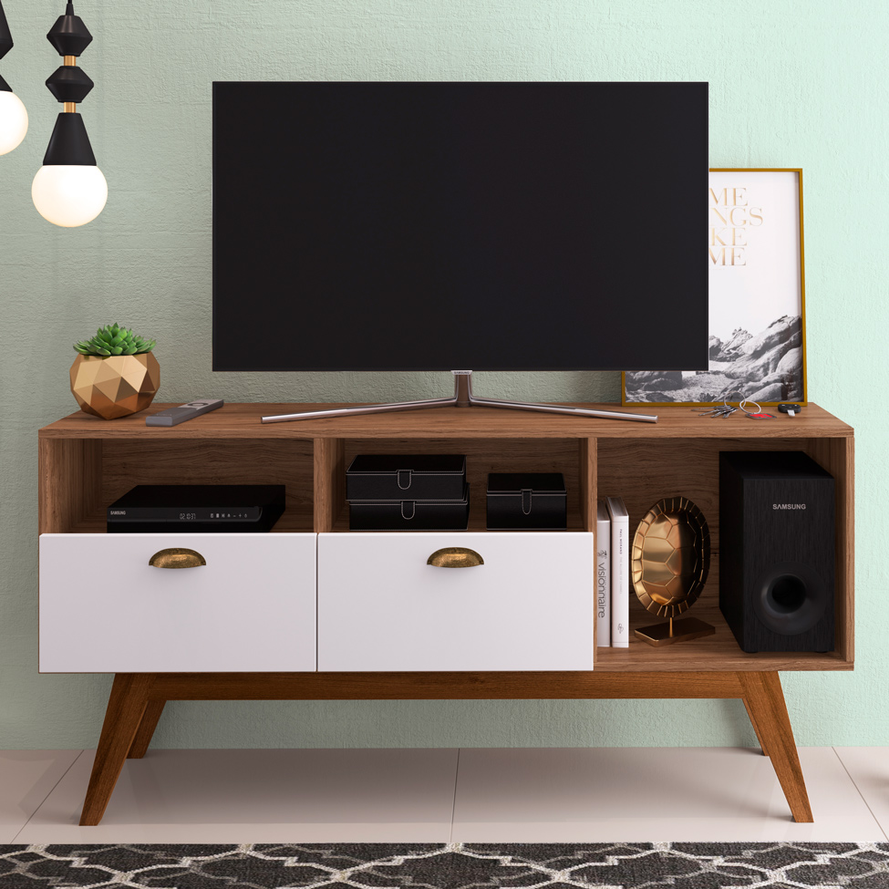 Rack Cameron Marrom e Branco 134 cm