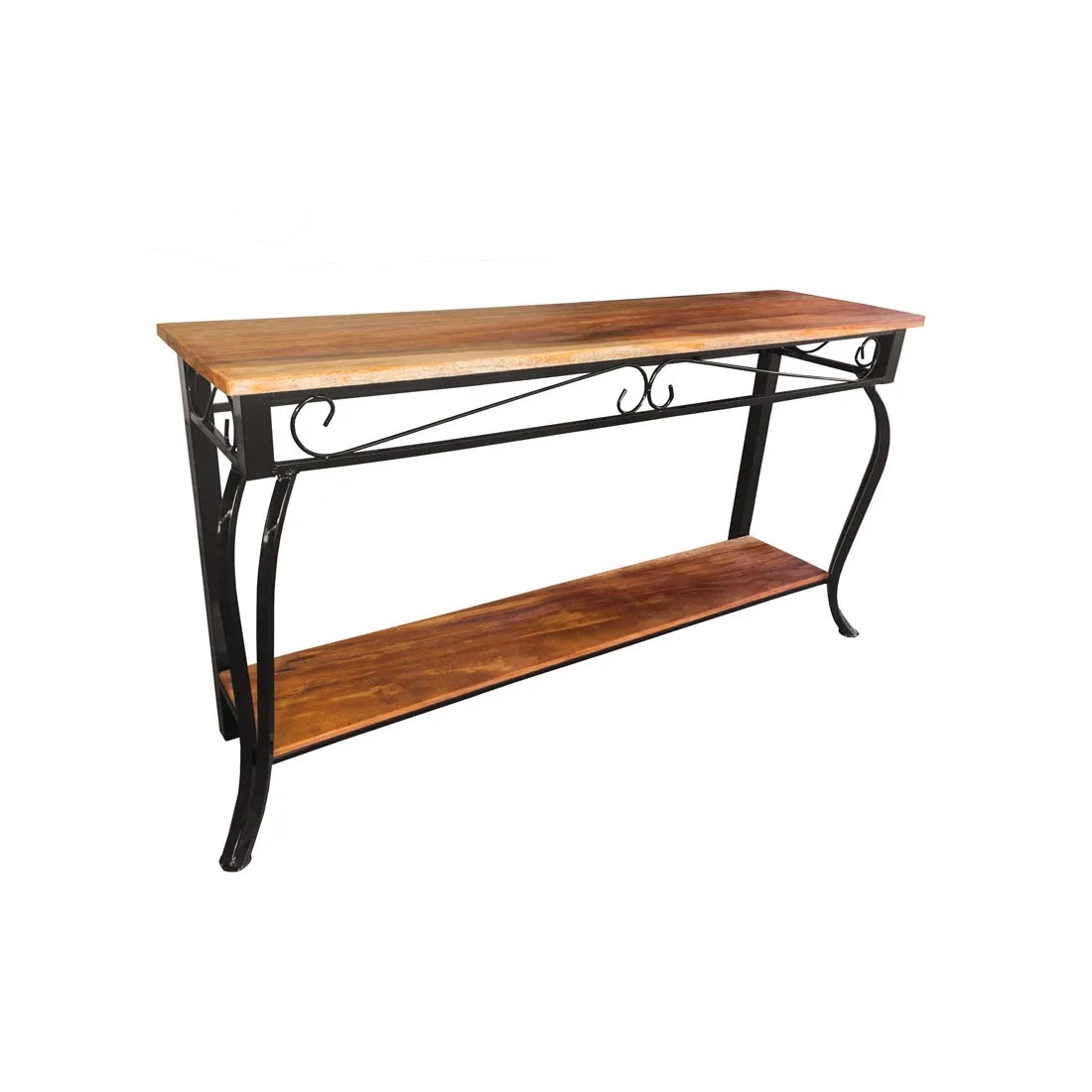 Aparador Para Sala 2 Prateleiras Rustico Ferro Madeira e Madeira Moderno 120cm