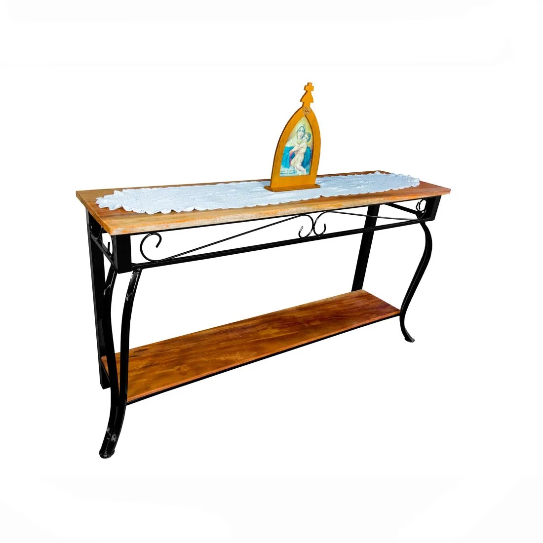 Aparador Para Sala 2 Prateleiras Rustico Ferro Madeira e Madeira Moderno 120cm