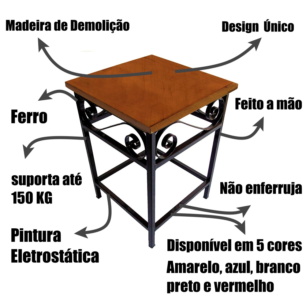 Banco Banquinho de Ferro e Madeira Rústico com assento em Madeira Maciça