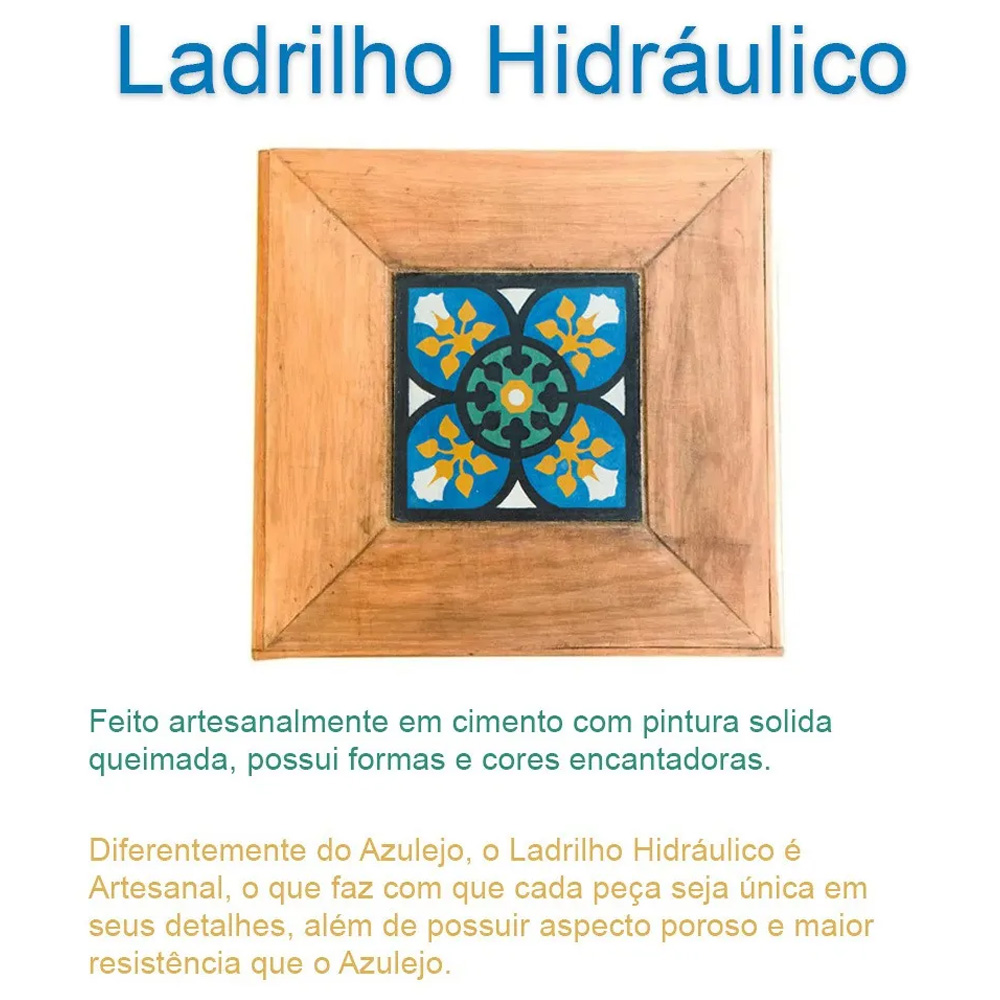 Banquinho de Ferro e Madeira com Ladrilho Hidráulico Rústico Artesanal S01