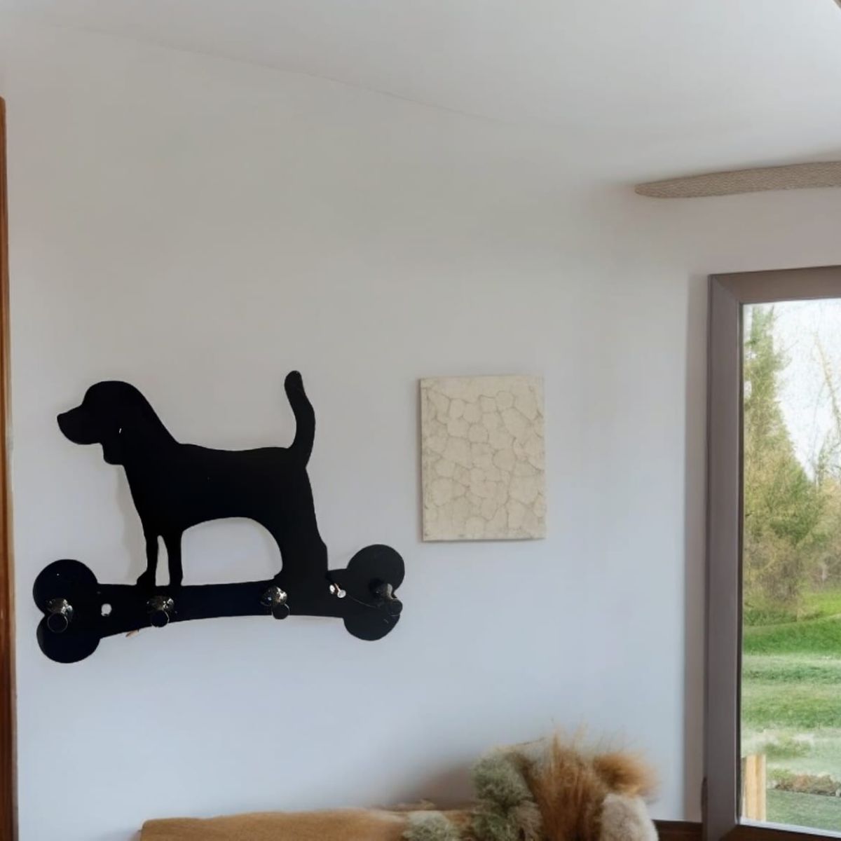 Cabideiro Porta Chaves Cachorro 4 Ganchos Ferro Corte a Laser