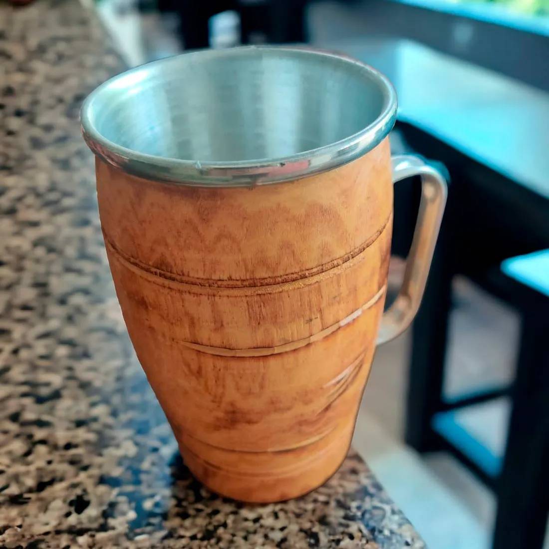 Copo Caneca Termica de Madeira Artesanal Rústica 300ml