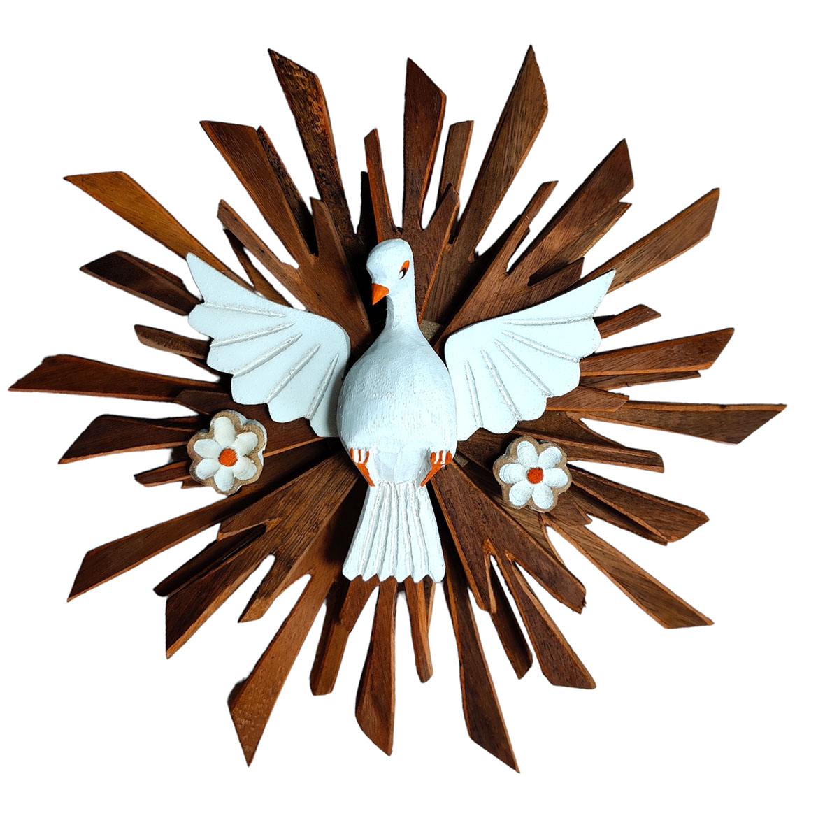 Escultura Divino Espirito Santo de Parede De Madeira Maciça Esculpido a mão 32cm Flores