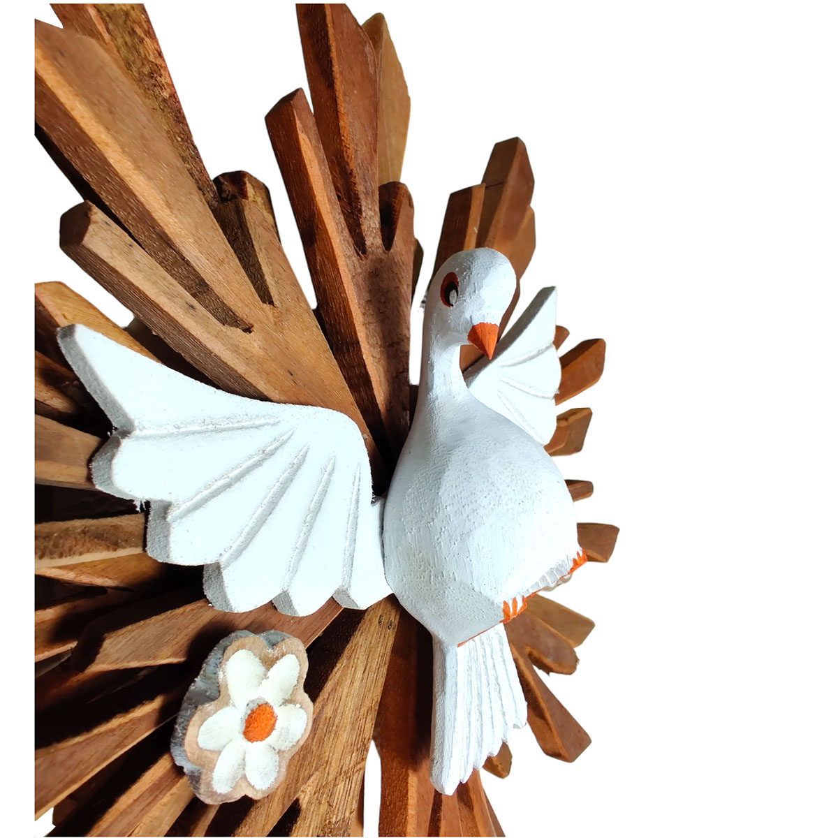 Escultura Divino Espirito Santo de Parede De Madeira Maciça Esculpido a mão 32cm Flores