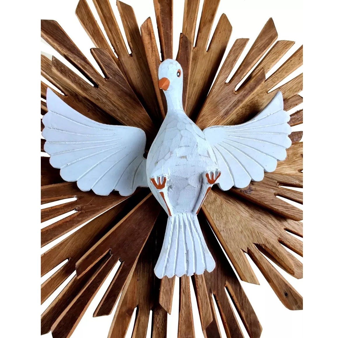 Escultura Divino Espirito Santo de Parede De Madeira Maciça Esculpido a mão 50cm