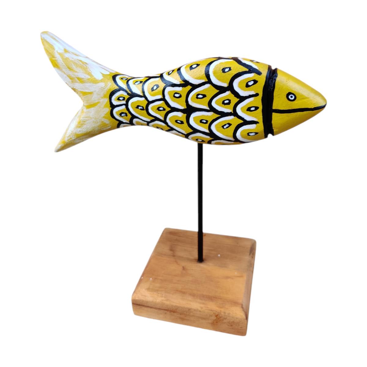 Escultura de Peixe em Madeira Amarelo