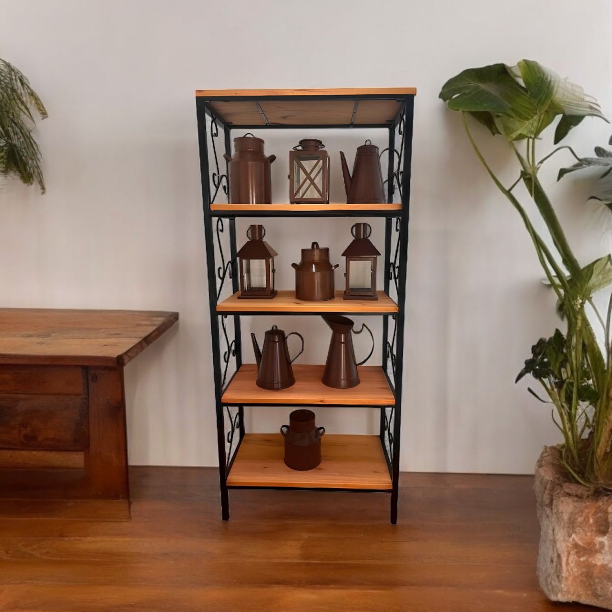 Estante Grande 5 Andares Para Sala Ferro e Madeira Artesanal