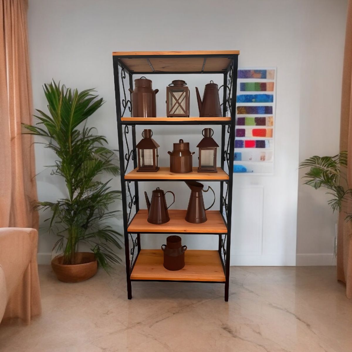 Estante Grande 5 Andares Para Sala Ferro e Madeira Artesanal
