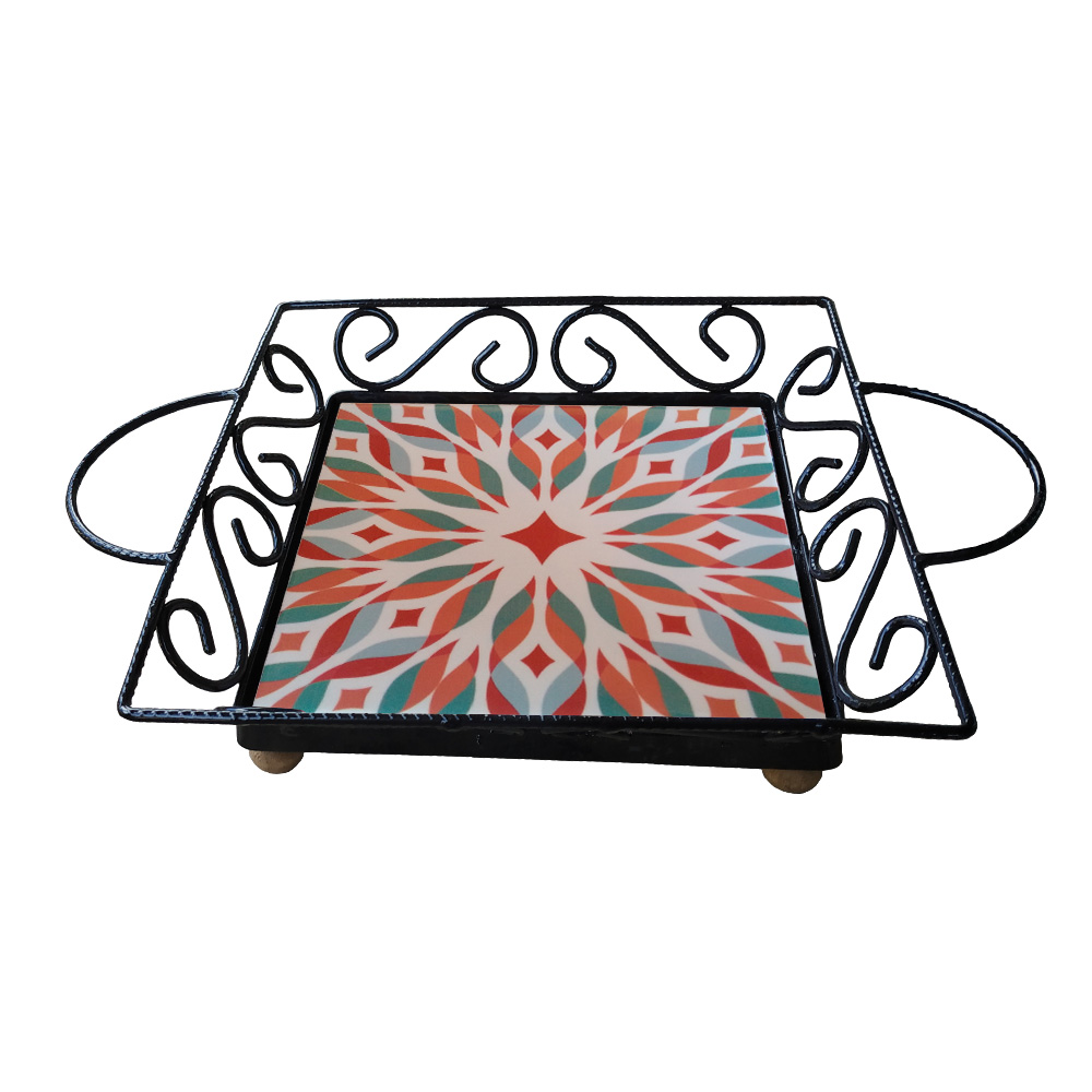 Fruteira Mesa Bandeja Ferro Azulejo Quadrada G1