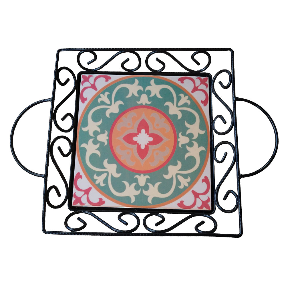 Fruteira Mesa Bandeja Ferro Azulejo Quadrada G2