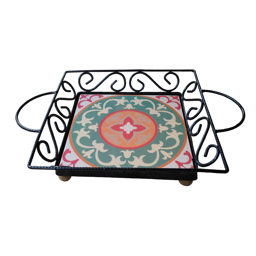 Fruteira Mesa Bandeja Ferro Azulejo Quadrada G2