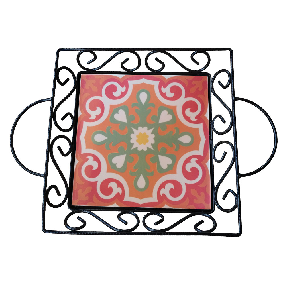 Fruteira Mesa Bandeja Ferro Azulejo Quadrada G3