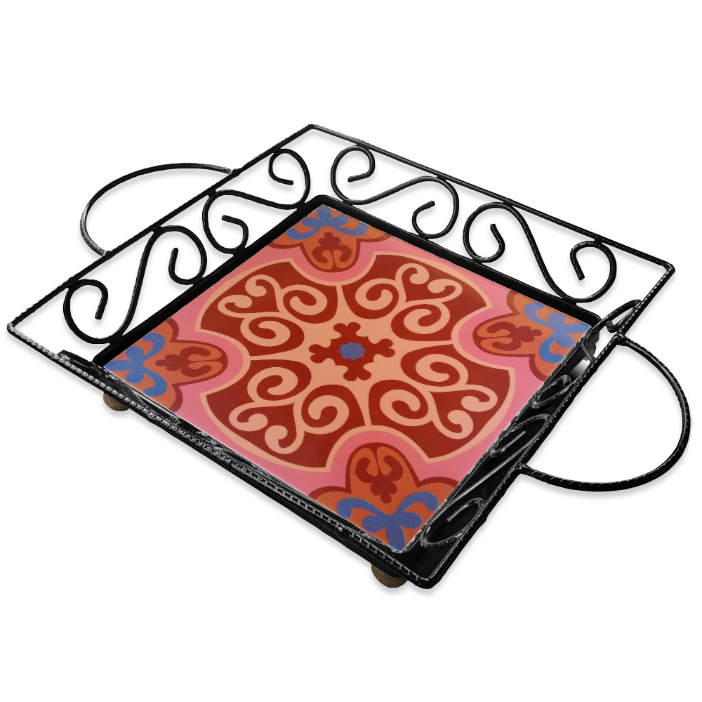 Fruteira Mesa Bandeja Ferro Azulejo Quadrada G4