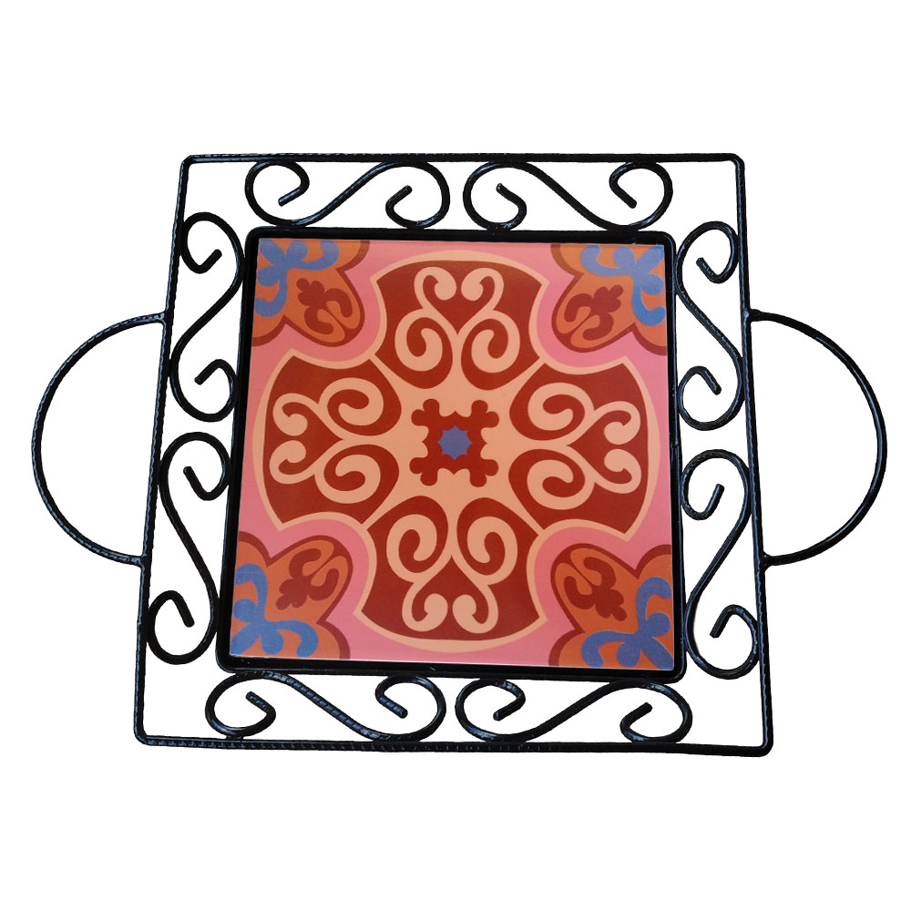 Fruteira Mesa Bandeja Ferro Azulejo Quadrada G4