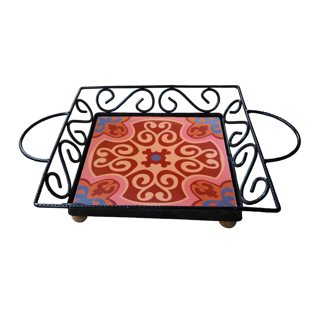 Fruteira Mesa Bandeja Ferro Azulejo Quadrada G4