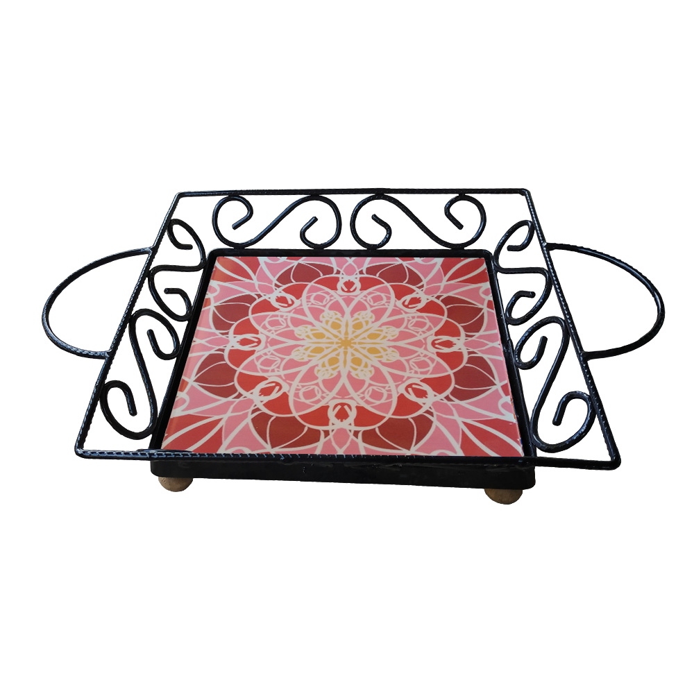 Fruteira Mesa Bandeja Ferro Azulejo Quadrada G5