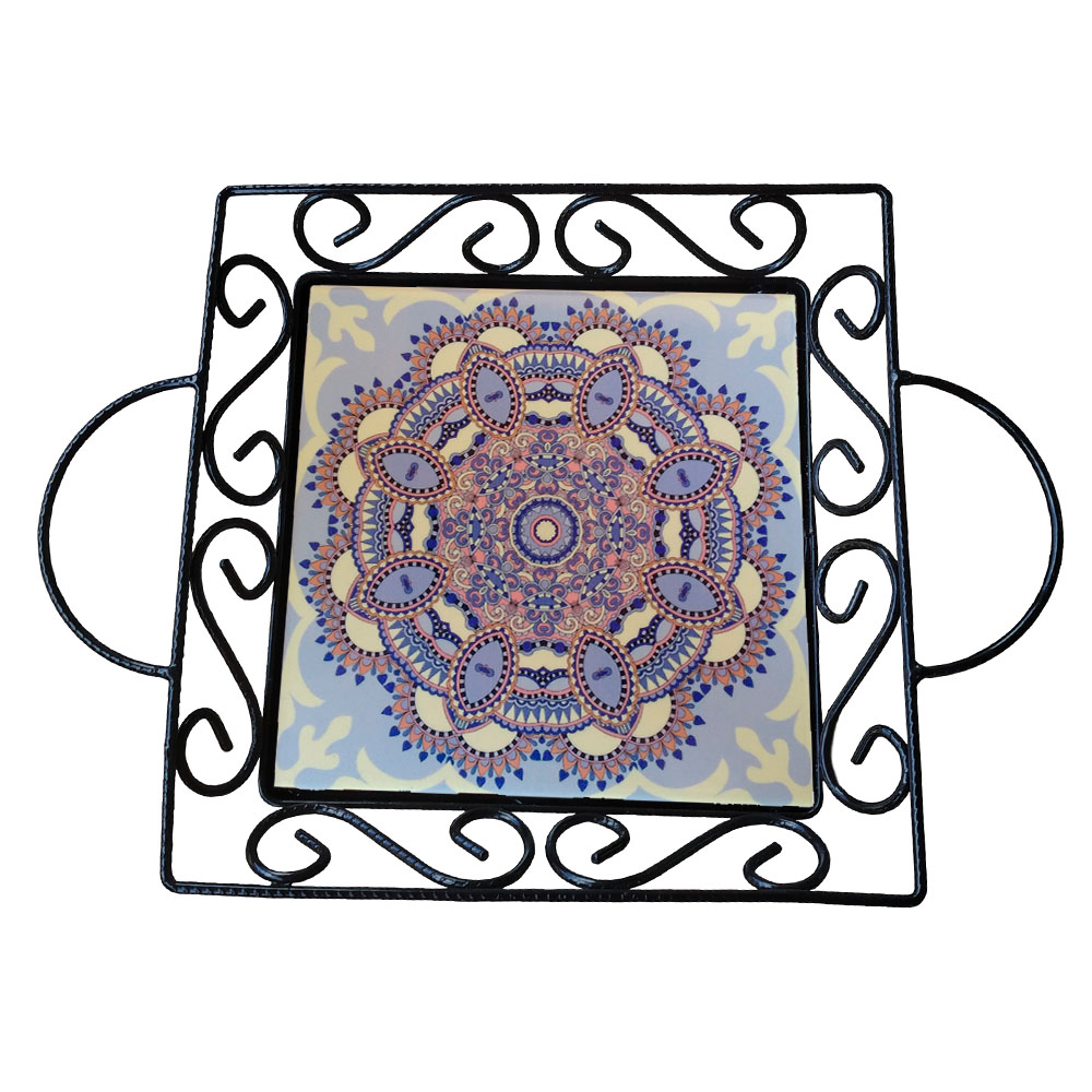 Fruteira Mesa Bandeja Ferro Azulejo Quadrada G6
