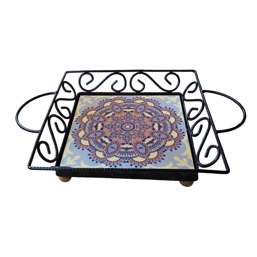 Fruteira Mesa Bandeja Ferro Azulejo Quadrada G6