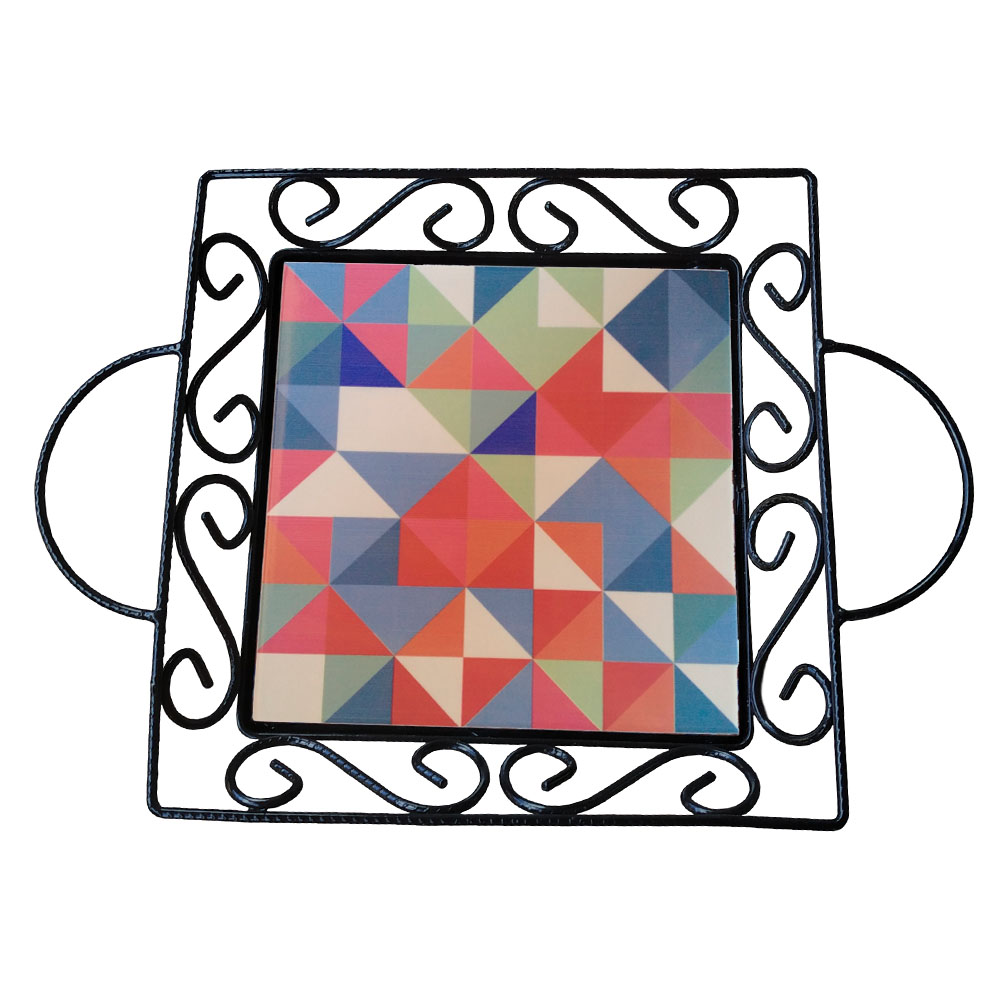 Fruteira Mesa Bandeja Ferro Azulejo Quadrada G7