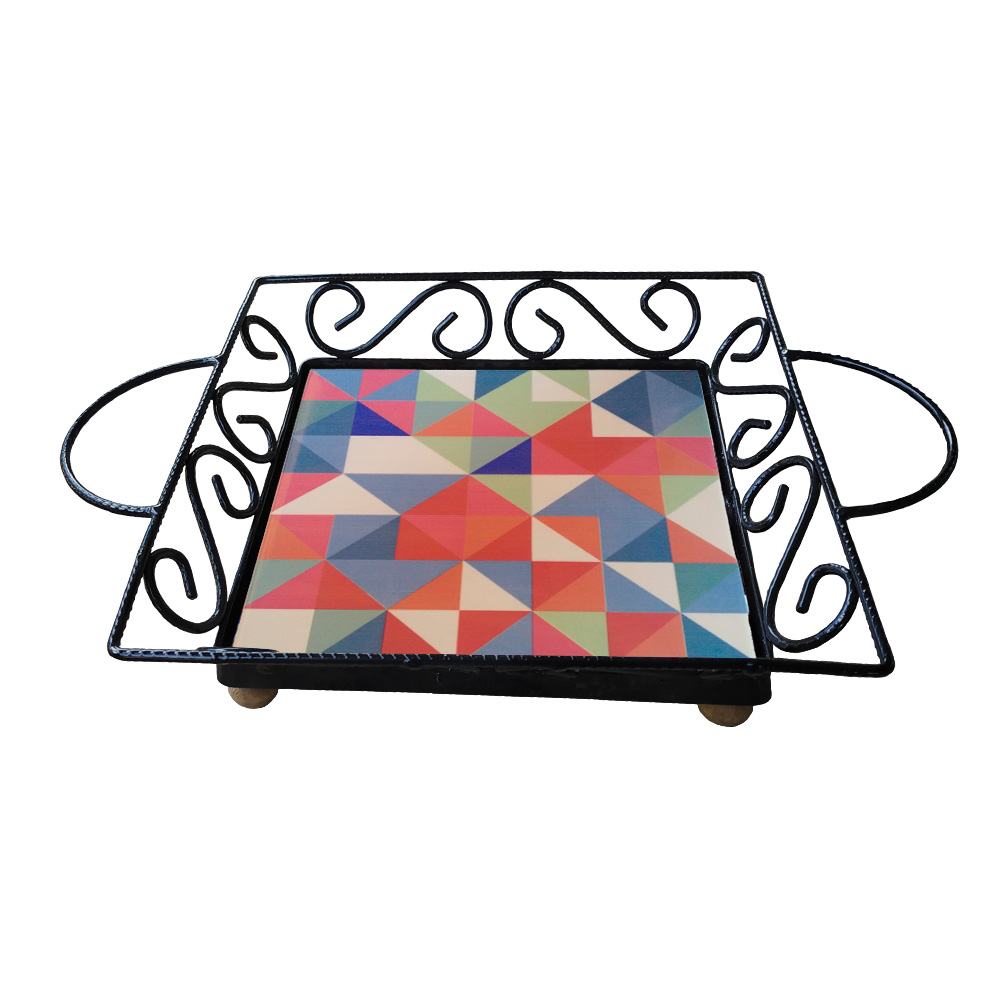 Fruteira Mesa Bandeja Ferro Azulejo Quadrada G7