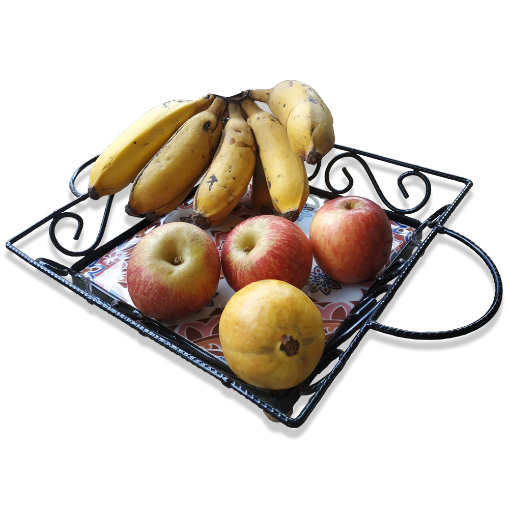Fruteira Mesa Bandeja Ferro Azulejo Quadrada G7