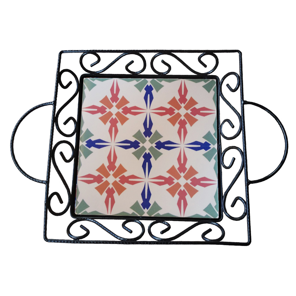 Fruteira Mesa Bandeja Ferro Azulejo Quadrada G8