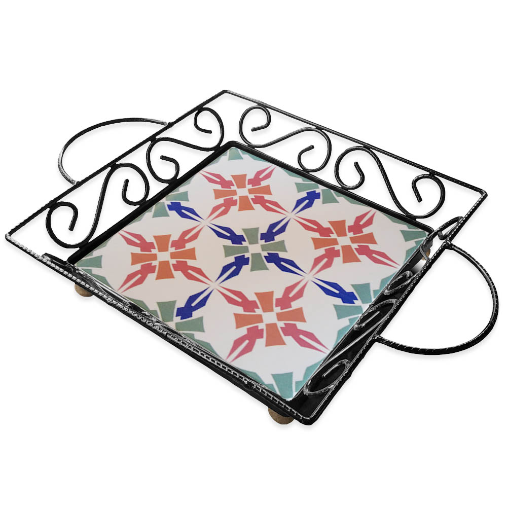 Fruteira Mesa Bandeja Ferro Azulejo Quadrada G8