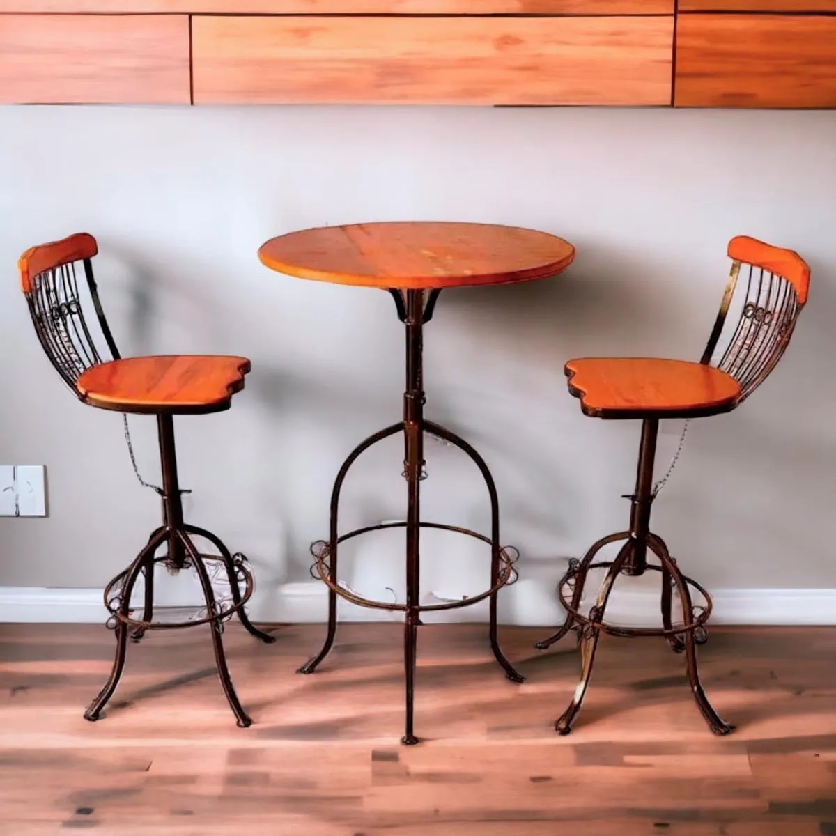 Mesa Bistrô 2 Com Banquetas Ferro E Madeira