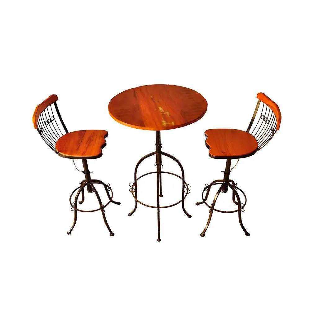 Mesa Bistrô 2 Com Banquetas Ferro E Madeira