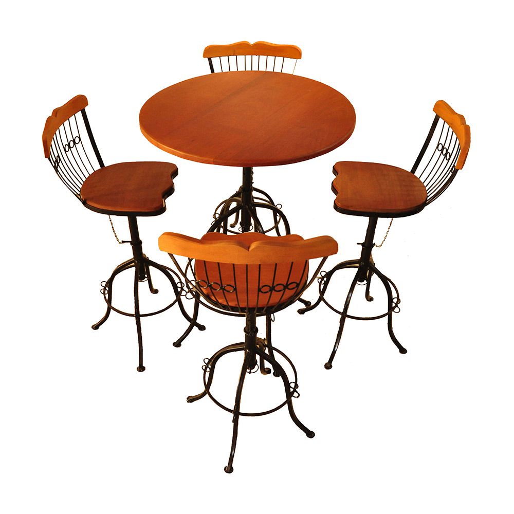 Mesa Bistrô 4 Com Banquetas Ferro E Madeira