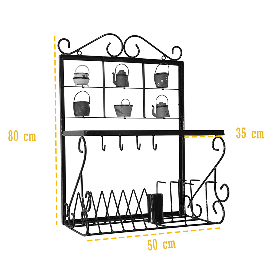 Paneleiro de Parede Rústico Artesanal de Ferro 45cm Galinha Angola