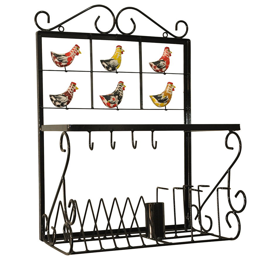 Paneleiro de Parede Rústico Artesanal de Ferro 45cm Galinha Caipira