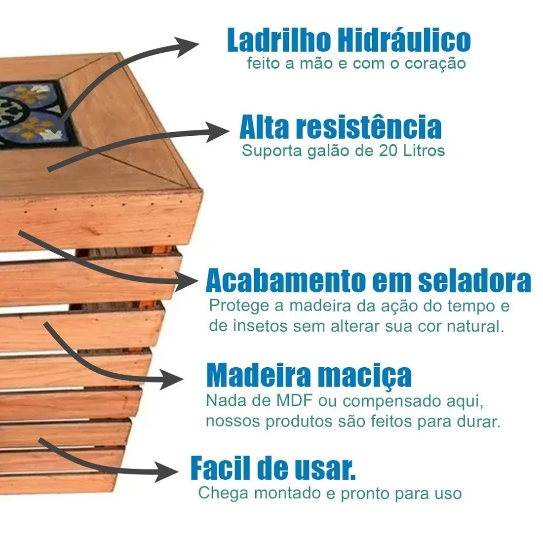 Porta Botijão De Gás Móvel Com Prateleira de Madeira Maciça Com Ladrilho Hidráulico