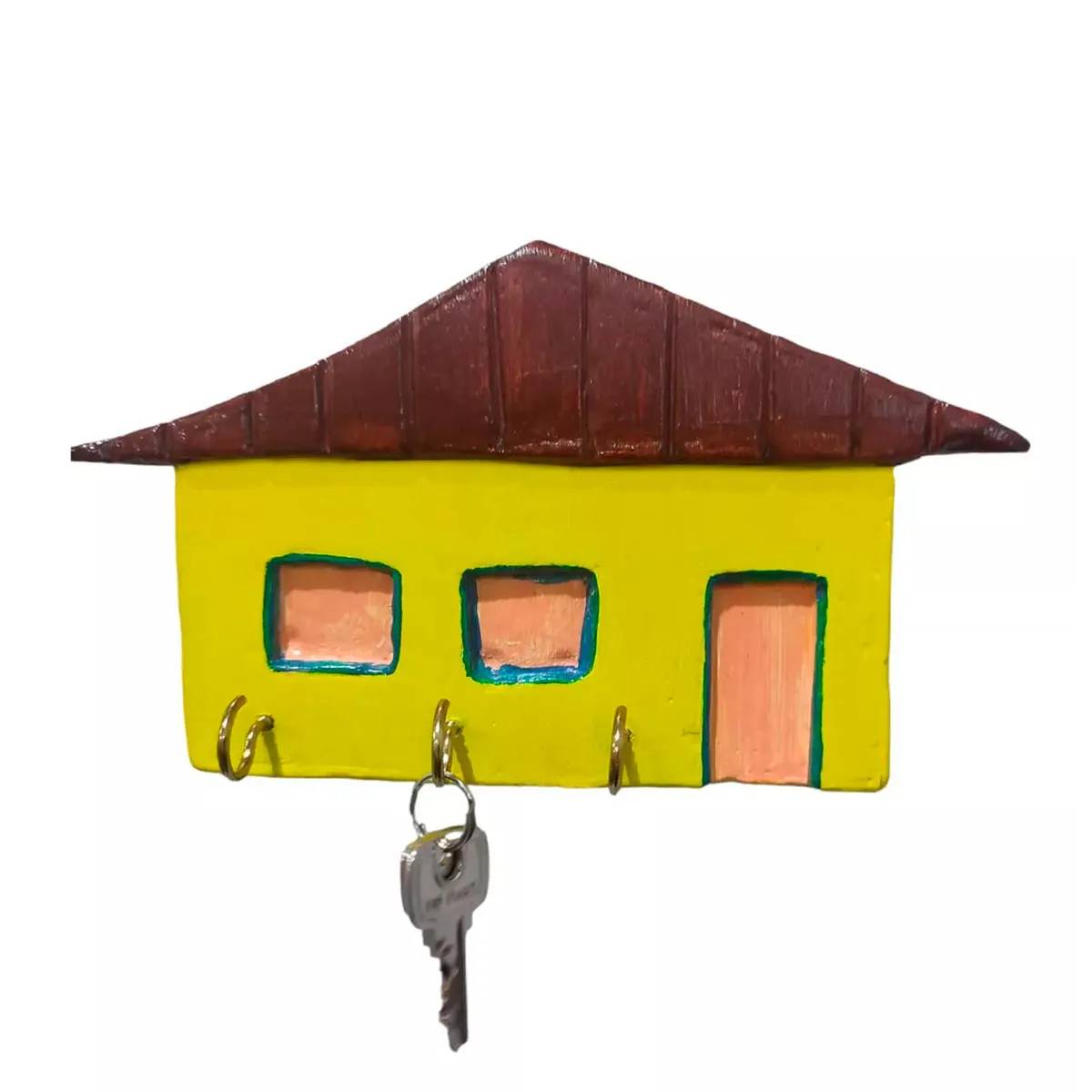 Porta-chaves de parede Casinha Lar Feliz com 3 ganchos