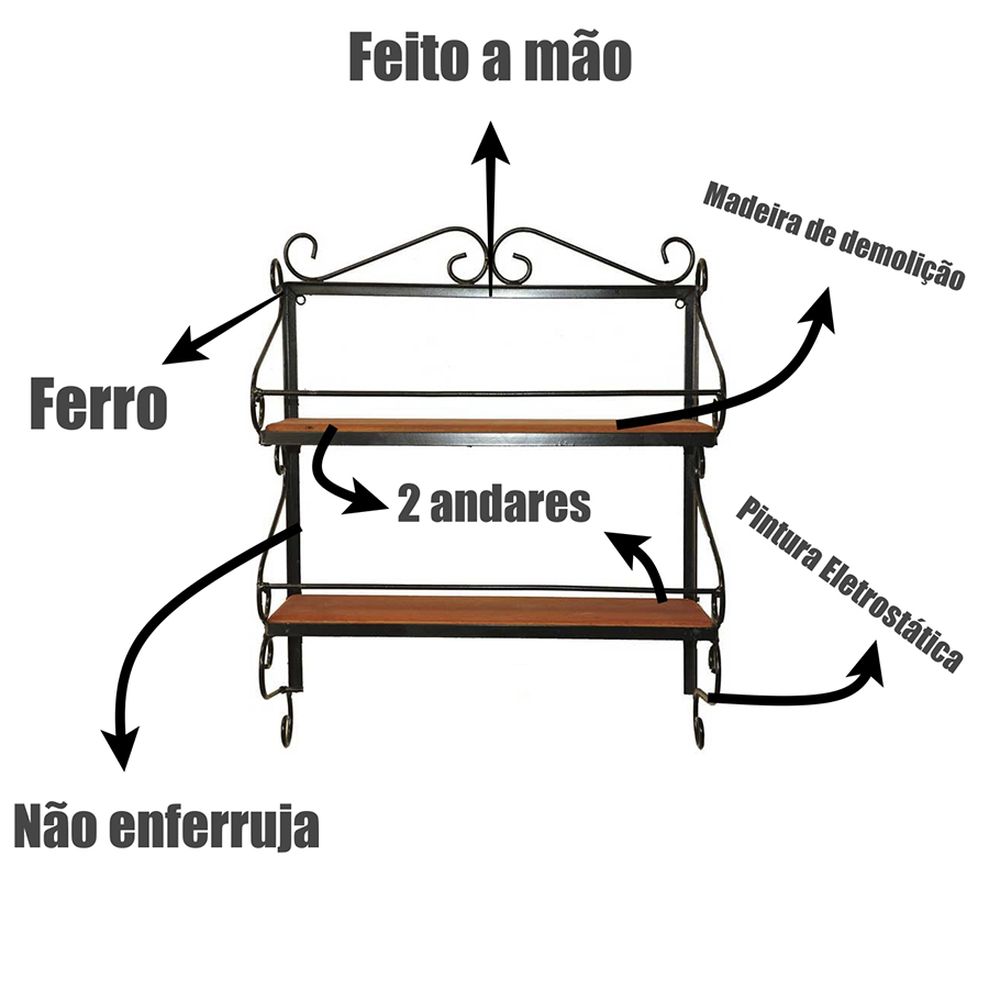 Prateleira Porta Condimentos Rústica de Ferro e Madeira Artesanal
