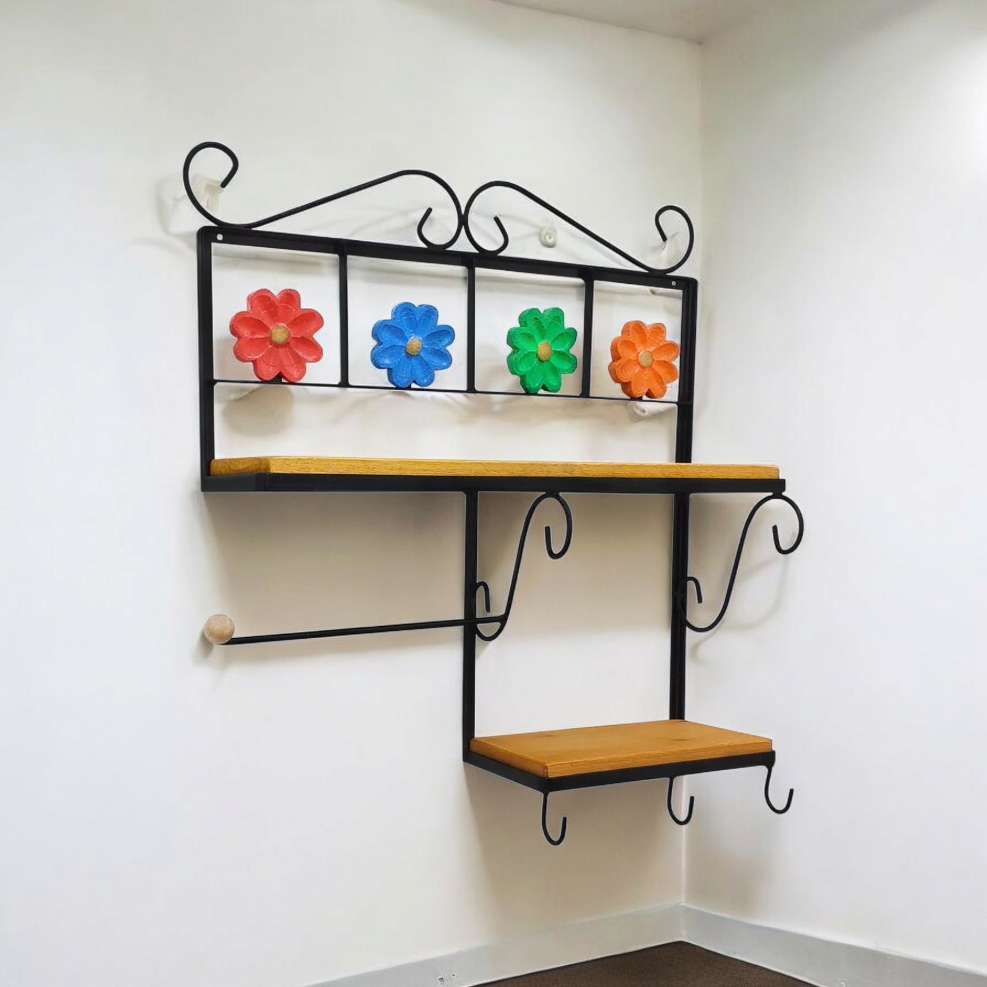 Prateleira de Cozinha Rustica com Porta Papel Toalha Flor