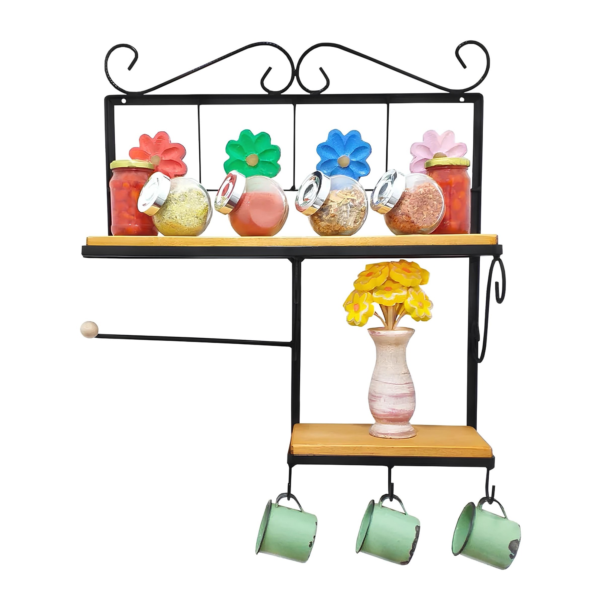 Prateleira de Cozinha Rustica com Porta Papel Toalha Flor